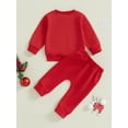thumbnail image 5 of Toddler Baby Girl Boy Christmas Outfits 0 6 12 18 24 Months 2T 3T Santa Claus Letter Embroidery Long Sleeve Sweatshirt with Solid Pants Clothing Set, 5 of 9