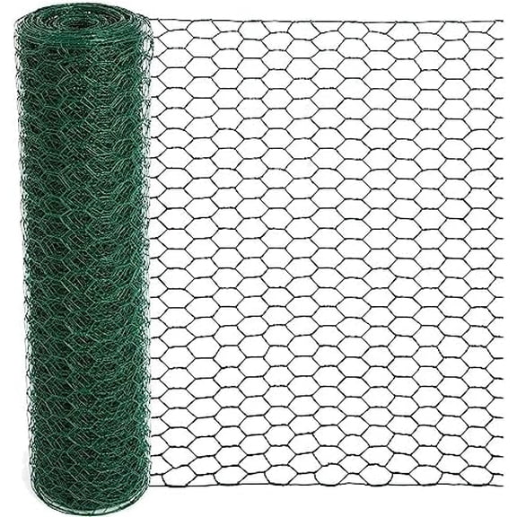 Chicken Wire for Floral Arrangements, 15.7 x 157 Inches Green Mesh, 0.6 Inch Hexagonal Galvanized PVC Coated Netting Fence for Crafts, Poultry, Garden