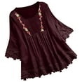 thumbnail image 2 of BSDJILFG Womens Lace Tops Short Sleeve Crew Neck Tunics Boho Print Flowy Casual Summer Blouse on Spring, 2 of 6
