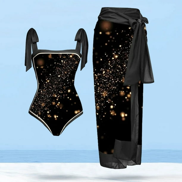 Traje De Baño Damas Traje de baño Mujer Playa Atlético Moda con vestido para accesorios femeninos (manchas S) Negro 2pcs Sywqhk Para Estrenar