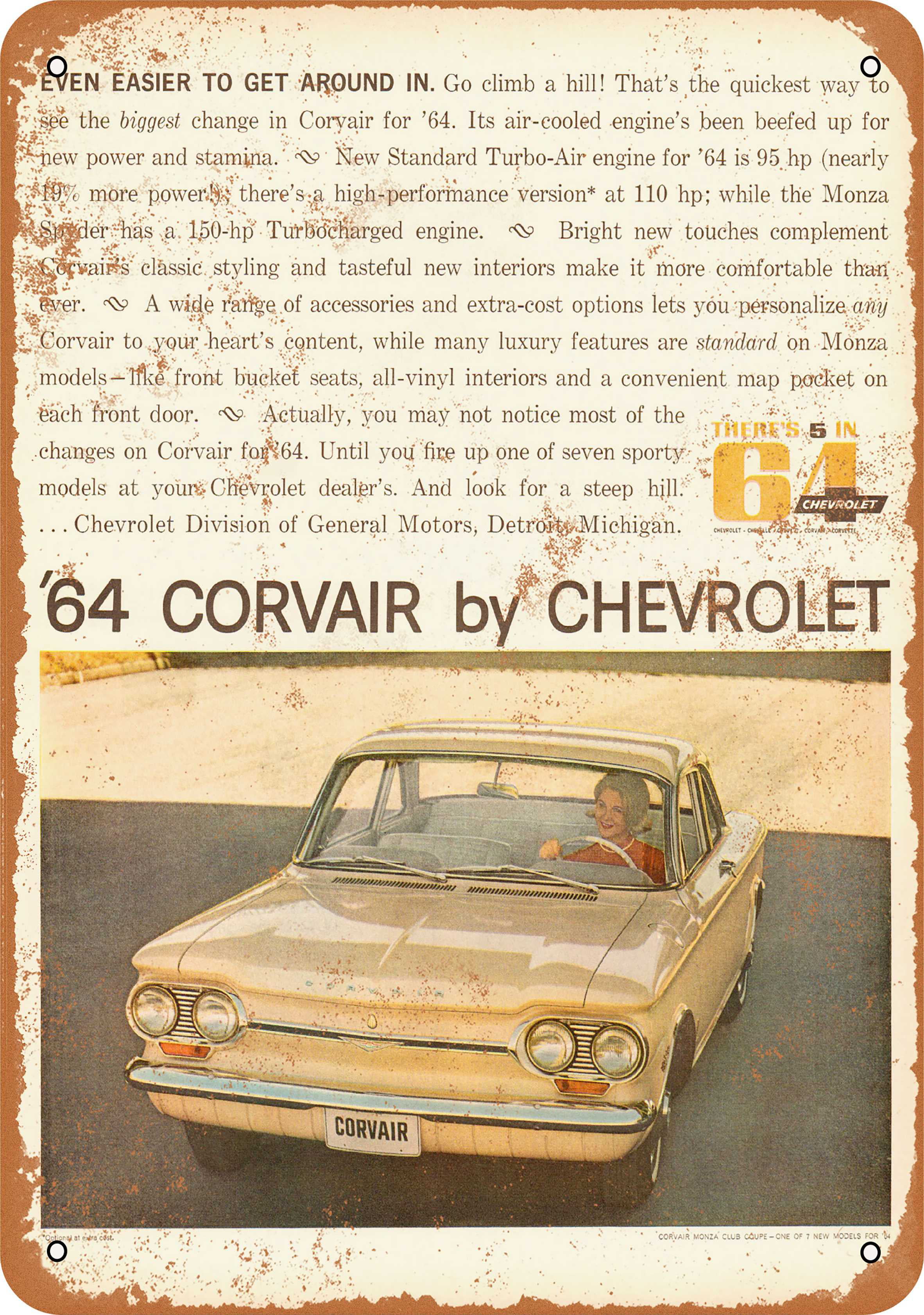 Chevy Chevrolet Corvair Sign 