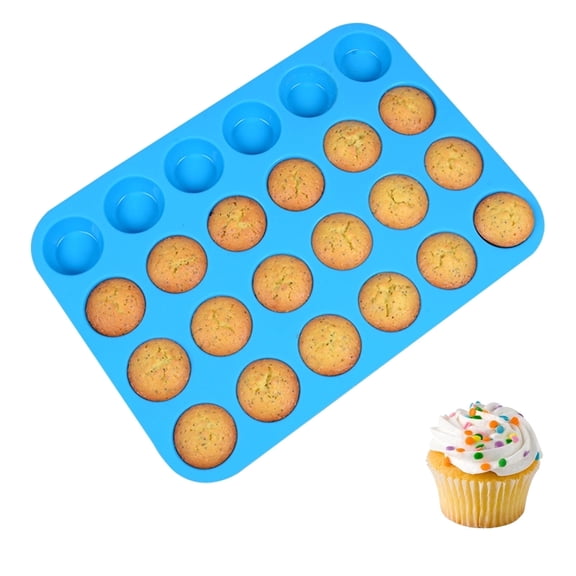 Silicone Mini Muffin Pan 24 Cups, Nonstick Silicone Baking Pan Mini Cupcake Pans for Making Muffin Cakes, Tart, Bread and Egg Bites, Dishwasher Safe