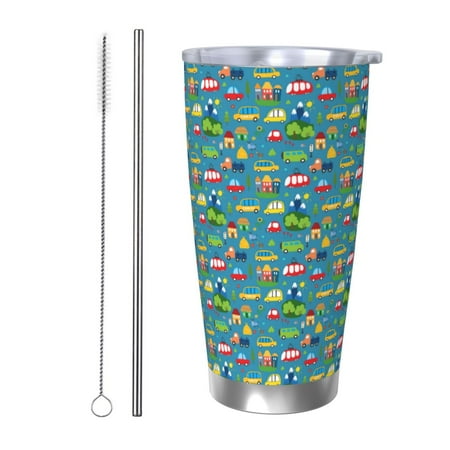 

Logiee Cars Transportation Print 20OZ Car Cup with Lid Stainless Steel Vacuum Insulated Double Wall Travel Tumbler Durable Insulated Coffee Mug Thermal Cup with Straw-Straw Two-piece Set