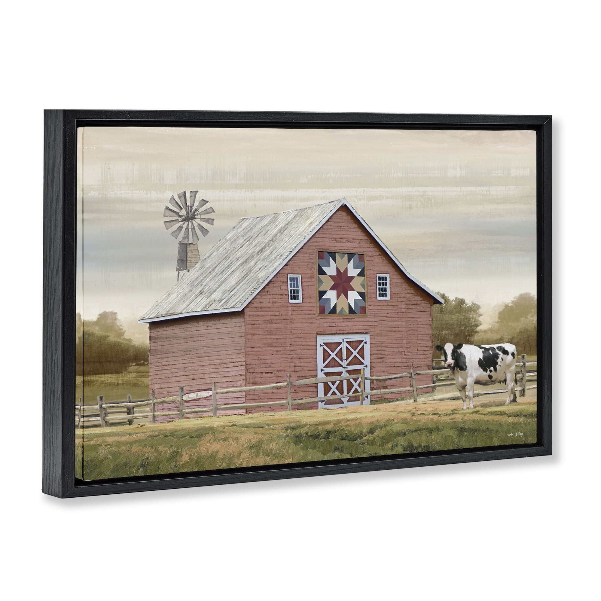 Stupell Industries Traditional Barn & Windmill Landscape & Nature Painting Black Floater Framed Canvas Art Print Wall Art, 31 x 21