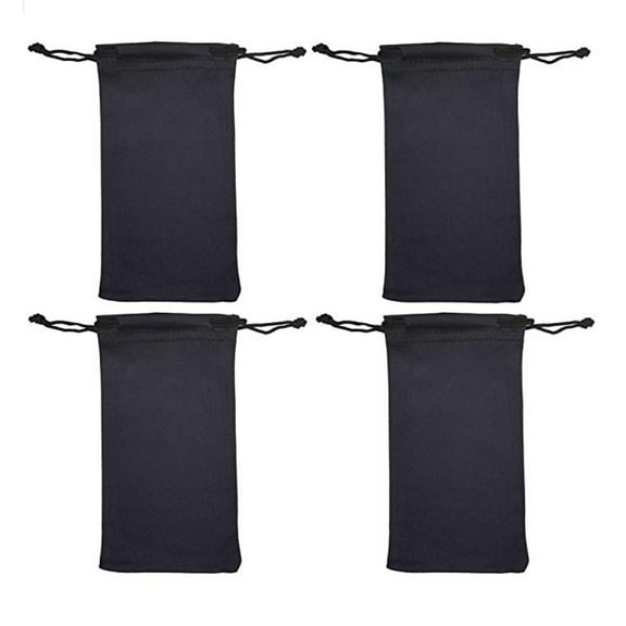 Microfiber Eyeglass Pouch -4 Pack- Glasses Holder Sunglasses case, For Storage & Cleaning - Can be Used for Jewelry & Smartphones -Black- By OptiPlix