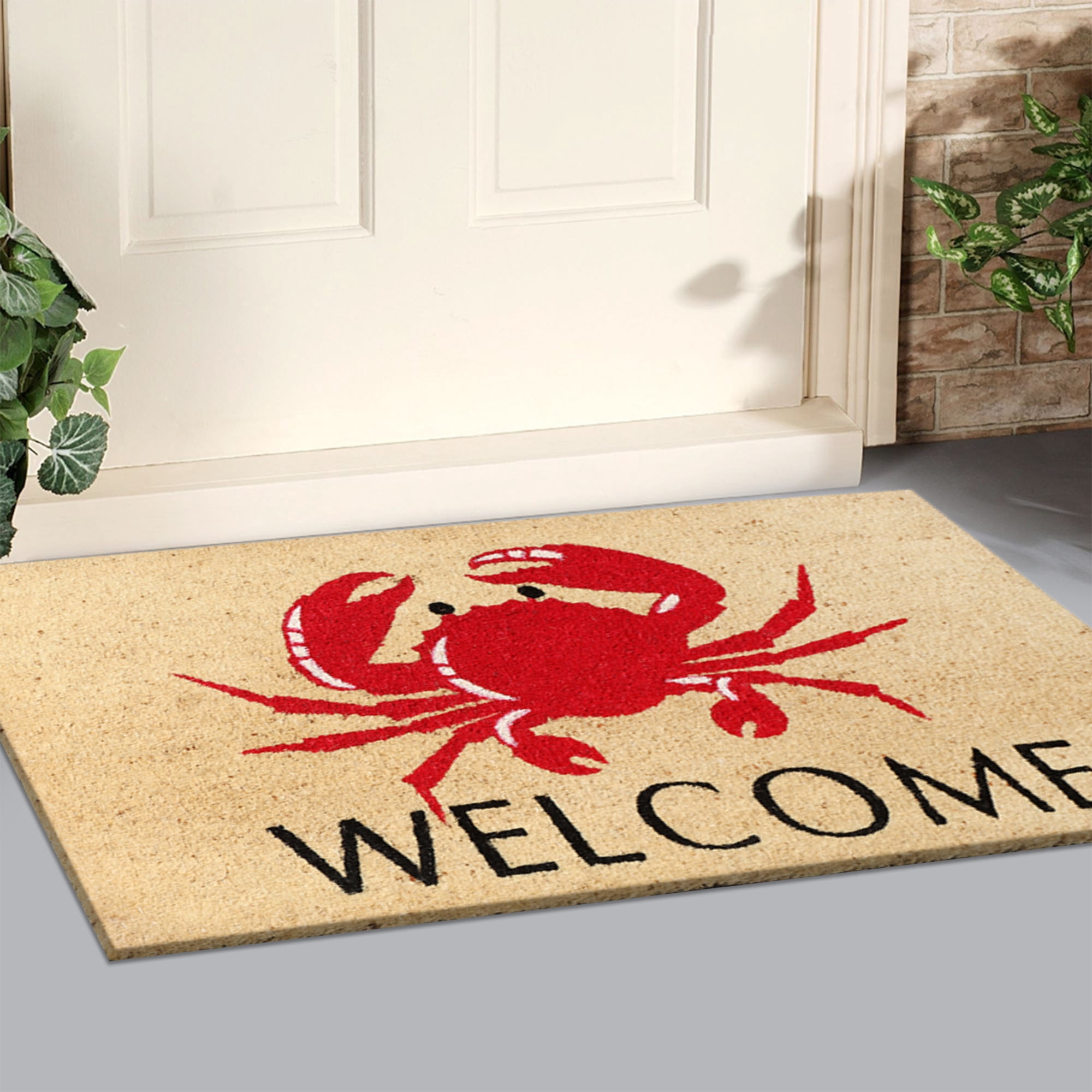 A1HC Natural Coco Coir Doormat, Red Crab Welcome, 18"x30", Durable Outdoor Welcome Mat, Non-Slip, Easy to Clean, Pet Friendly