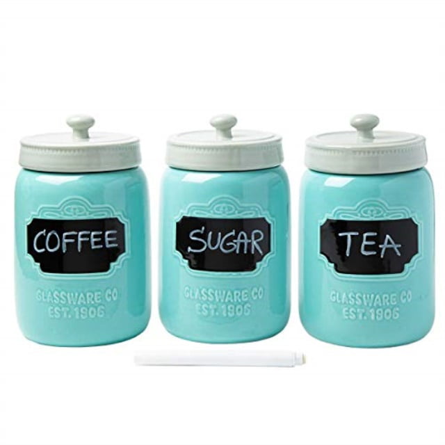 mason jar ceramic canister set for kitchen set of 3 decorative