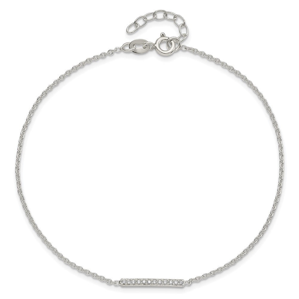 Sterling Silver Polished CZ Bar 10in Plus 1in Ext. Anklet