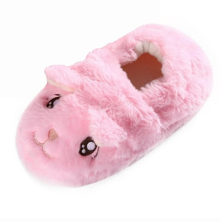 Baby Cute Winter Shoes Childrens Girl Cotton Slippers Cute Cartoon Cat Ear Warm Indoor Non Cotton Slippers  Soft Sole Shoes Boots(Size:3.5-4.5 Years)