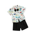thumbnail image 2 of Musuos Kid Boys 2 Piece Set 6 12 18 24M 3 4Y Short Sleeve Dinosaur Print Shirts with Bowtie + Elastic Waist Shorts Toddler Baby Summer Outfits, 2 of 10