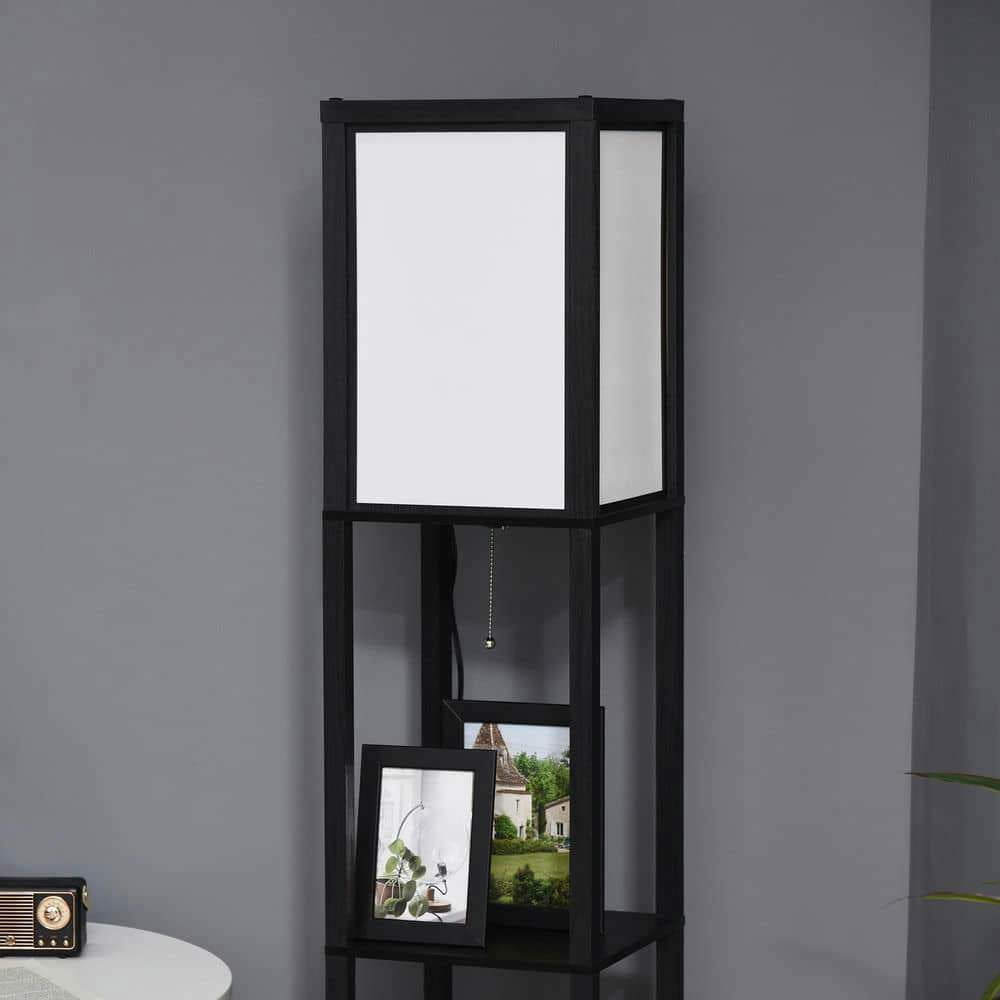 Spaco 10.25"x10.25"x61.5" Modern Shelf Floor Lamp with Dual Ambient Light, Standing Lamp for Indoor as Living Room, Bedroom, Black