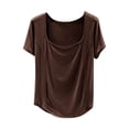 thumbnail image 1 of Camiseta de Manga Corta Mujeres Moda de Verano Yoga Casual Cuello Cuadrado Delantero Hombro Recto Cuello Redondo Superior, 1 of 4