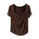 thumbnail image 1 of Camiseta de Manga Corta Mujeres Moda de Verano Yoga Casual Cuello Cuadrado Delantero Hombro Recto Cuello Redondo Superior, 1 of 4