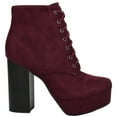 thumbnail image 2 of Delicious Women Chunky Thick High Heels Ankle Boots Hidden Platform Lace Up Side Zipper Booties Faux Suede Erica-S Vino Red Burgundy 8.5, 2 of 3