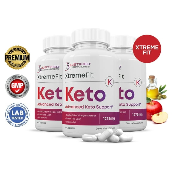 (3 Pack) Xtreme Fit Keto ACV Pills 1275mg Alternative to Gummies Dietary Supplement 180 Capsules