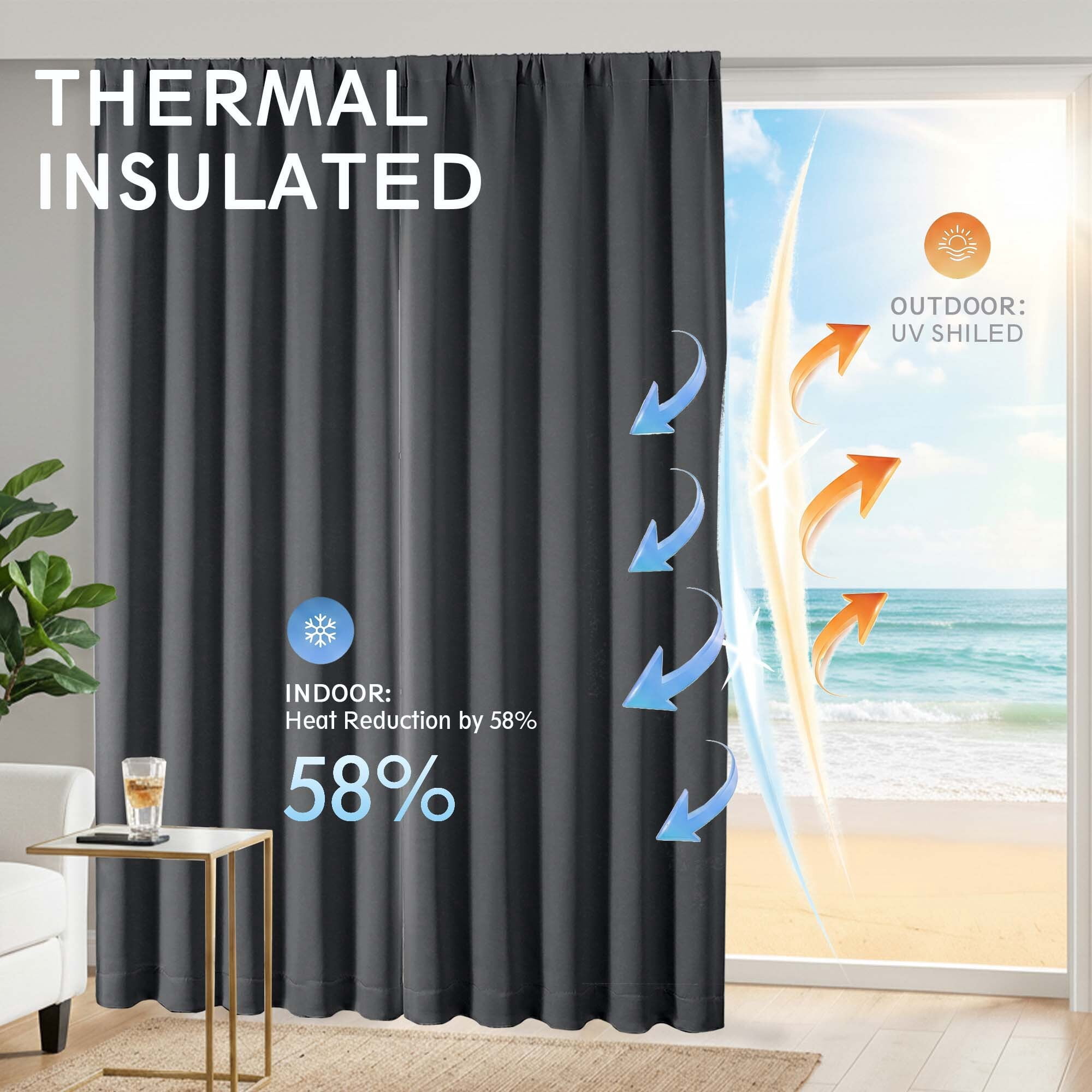 Chyhomenyc Grey Curtains 63 Inches Long, Light Filtering Thermal Insulated Energy Saving Solid Soft Privacy Rod Pocket Window Curtains for Living Room Bedroom, Each 40Wx63L Inch, 2 Panels