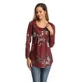 thumbnail image 2 of XCHQRTI Flower Hide Belly Blouses for Women Henley Long Sleeve Shirt Summer Basic Flowy Tunic Blouse Tops, 2 of 7