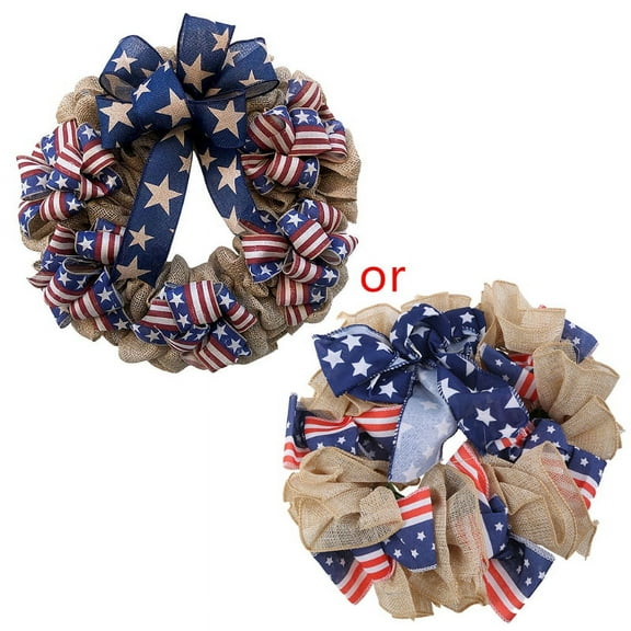 OOKWE 4th July Independence Day Wreath America Patriotic Flag Burlap Farmhouse Wreath