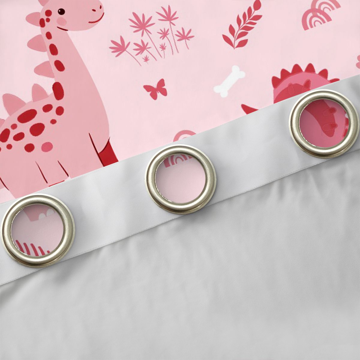 Homewish Cute Pink Dinosaur Curtains Pack of 2 (42x84 Each) for Kids, Jungle Leaf Botanical Curtains Blackout, Kawaii Cartoon Animal Bedroom Curtains, Black Out Curtains Decor
