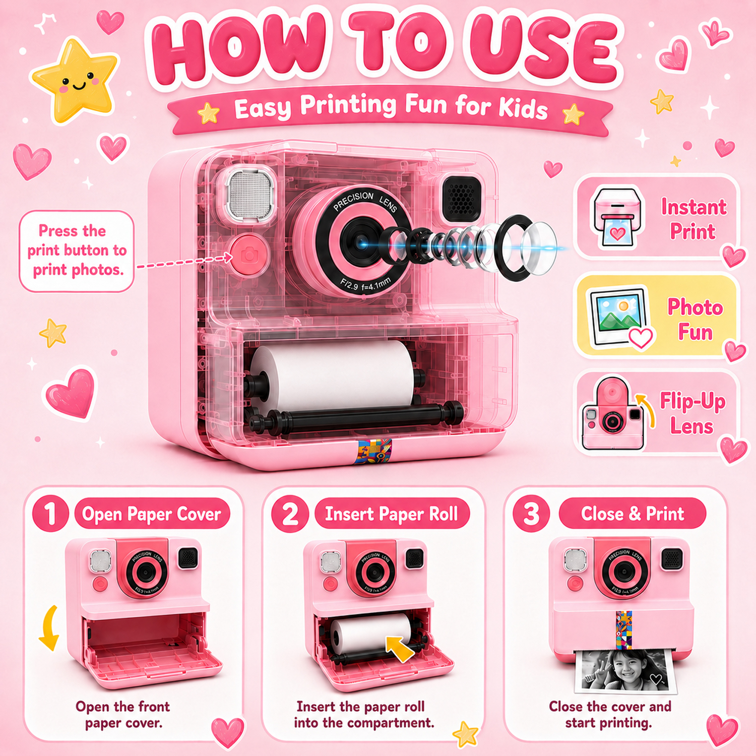 JoyStone Kids Instant Print Camera, Pink photo 5