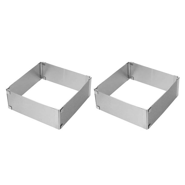 BRIGHTFUFU Molde retráctil cuadrado para mousse de acero inoxidable, 2 unidades, para hornear en la cocina
