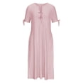 thumbnail image 4 of Xaqiouau Women's Eyelet Embroidered Keyhole Neck Cold Shoulder Tie Sleeve Loose Midi Dress with Pockets Casual Summer Beach Sundress, 4 of 6