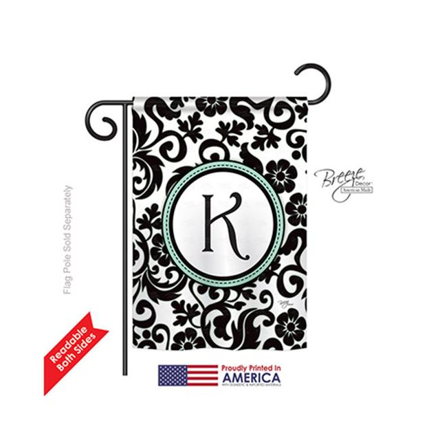 Breeze Decor 80063 Damask K Monogram 2-Sided Impression Garden Flag - 13 x 18.5 in.