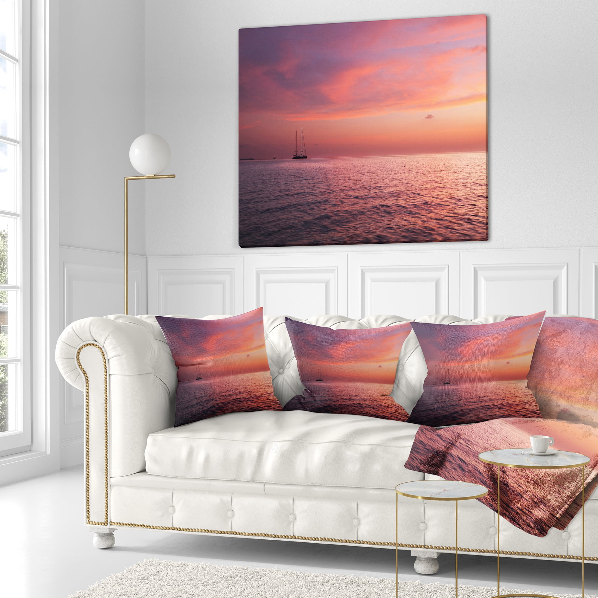 Designart Reddish Serene Maldives Seashore - Seascape Throw Pillow - 16x16