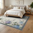 thumbnail image 3 of ODIKA 6'x9' Washable Area Rug Easy Care, Non-Shedding, Hydrangea Watercolor Floral With Eucalyptus Vine And Plaid Corner Details for Queen Size Bedroom Under Bed Master Suite, 3 of 7