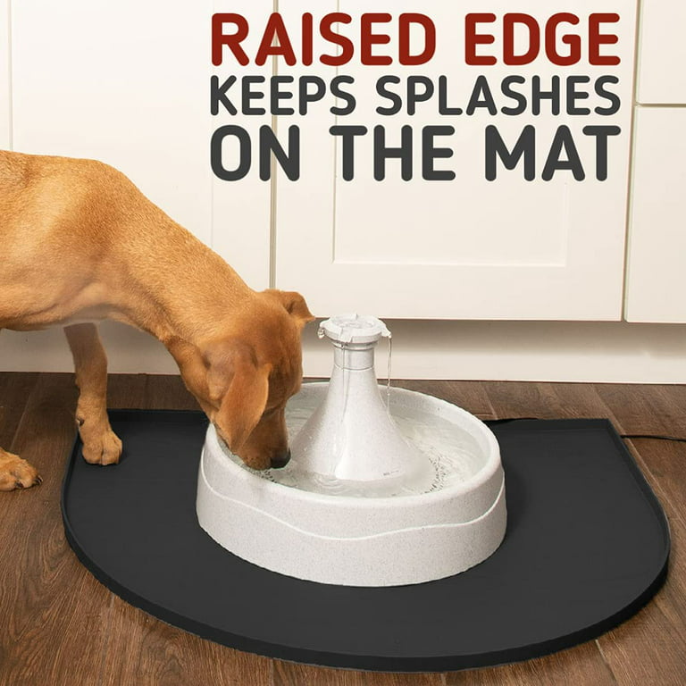 Large Dog Food Mat, Water Fountain and Automatic Pet Feeder Mat, Non Slip  of Double Side Thick Rubber Mat with Lip 27.5x15.75x0.3 inch