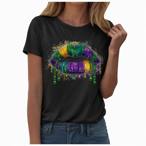 HCNTES Mardi Gras Shirt for Women It's Mardi Gras Yall Shirts Funny Carnival Outfit Tshirts New Orleans Party V Neck Tee Tops(Size:S)