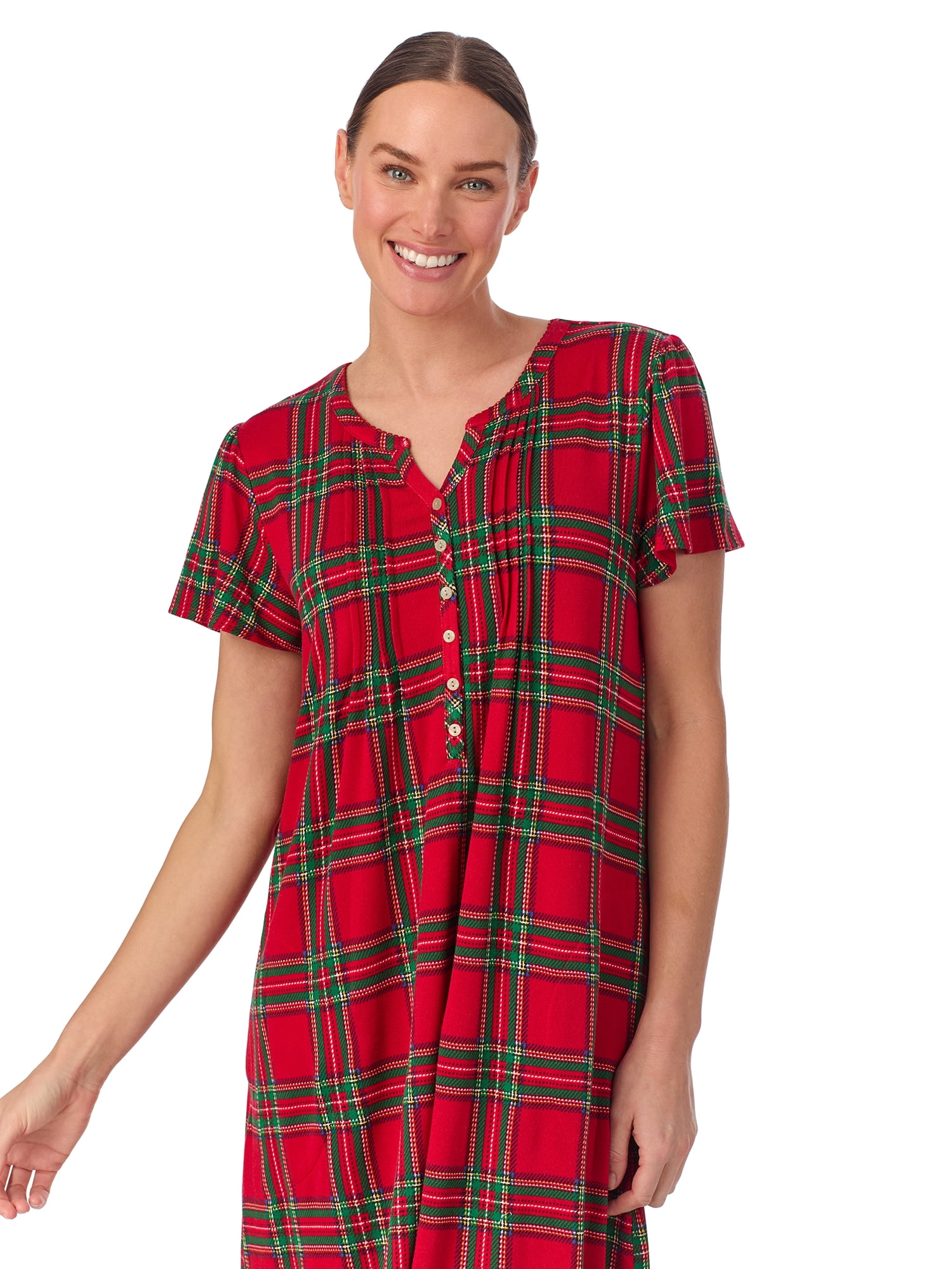 Aria Women’s Short Sleeve Split Neck Sweater Knit Nightgown, Sizes XS-5X