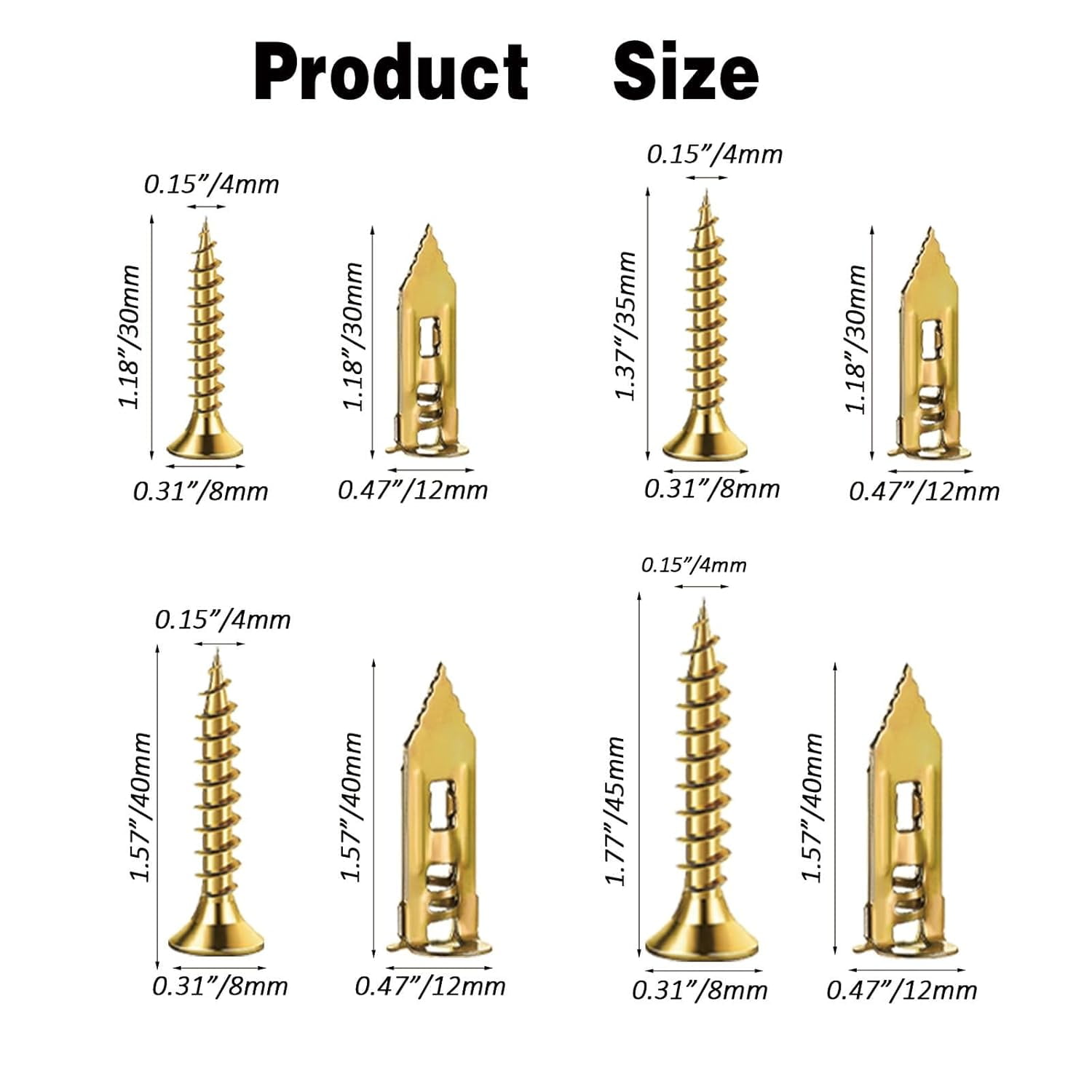400pcs Self-Drywall Dilling Anchors Screws with 4 Different Expansion Sizes Screw Set, Zinc Plated Steel Dry Wall Screws no Drilling Required, Easy to Install