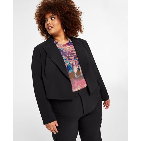 Trendy Plus Size Cropped Open-Front Blazer Black Beauty 0X