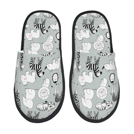 Balery African Animals Slient Indoor Furry Fleece Comfort House Shoes Soft Non-Slip Home Shoes Cotton slippers House Slippers-- Large