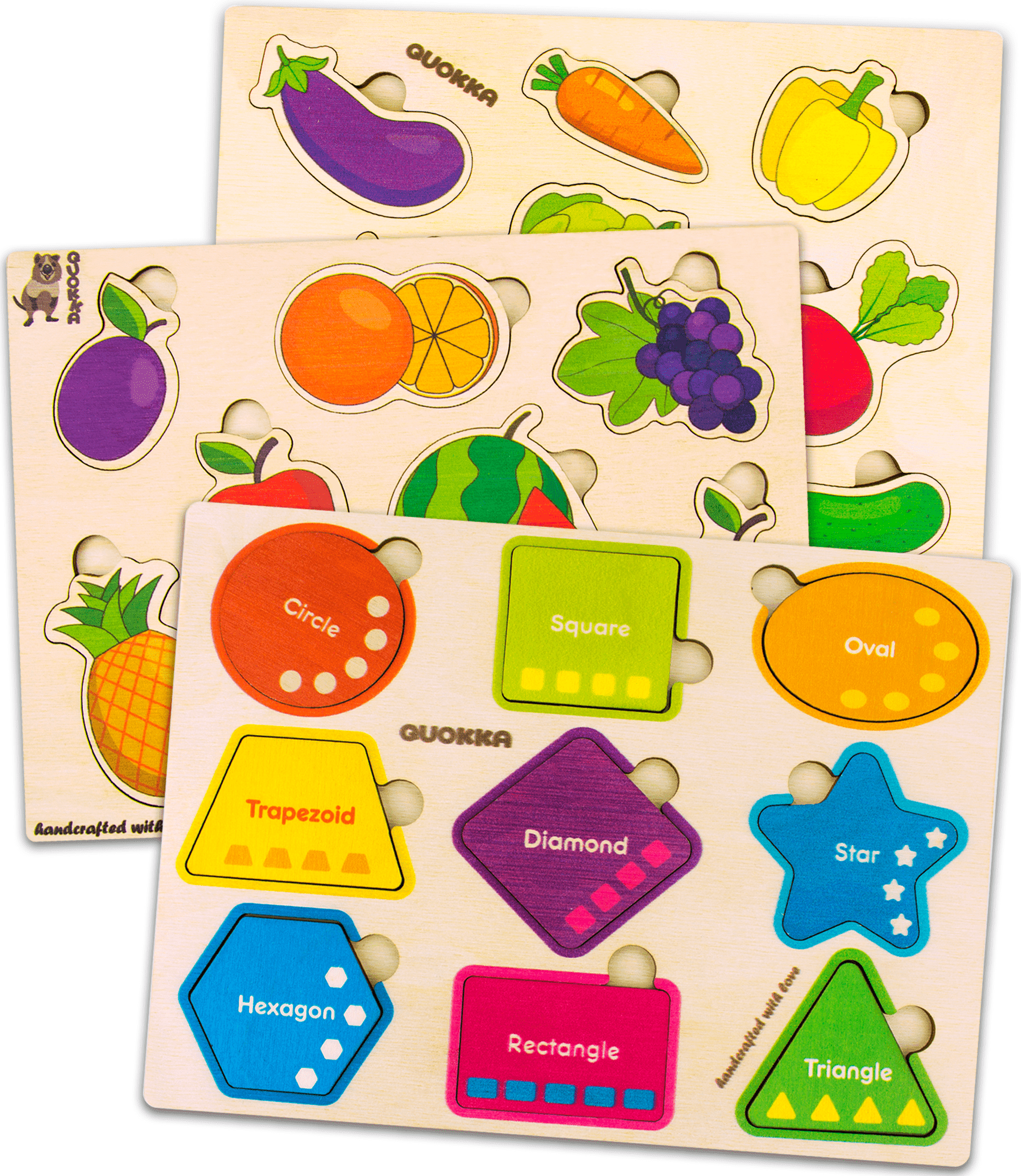 Quokka Wooden Puzzles for Toddlers 1 2 3 Year Olds, 3 Pack Puzzles