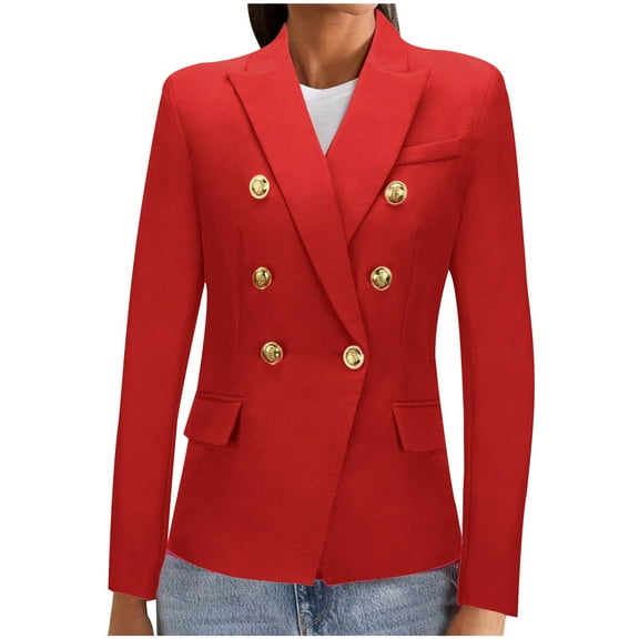 Black and Friday Suit Jackets for Women Fayshow0 Women'sWinter Small Suit Houndstooth Style Suit Double Breasted Coat Red