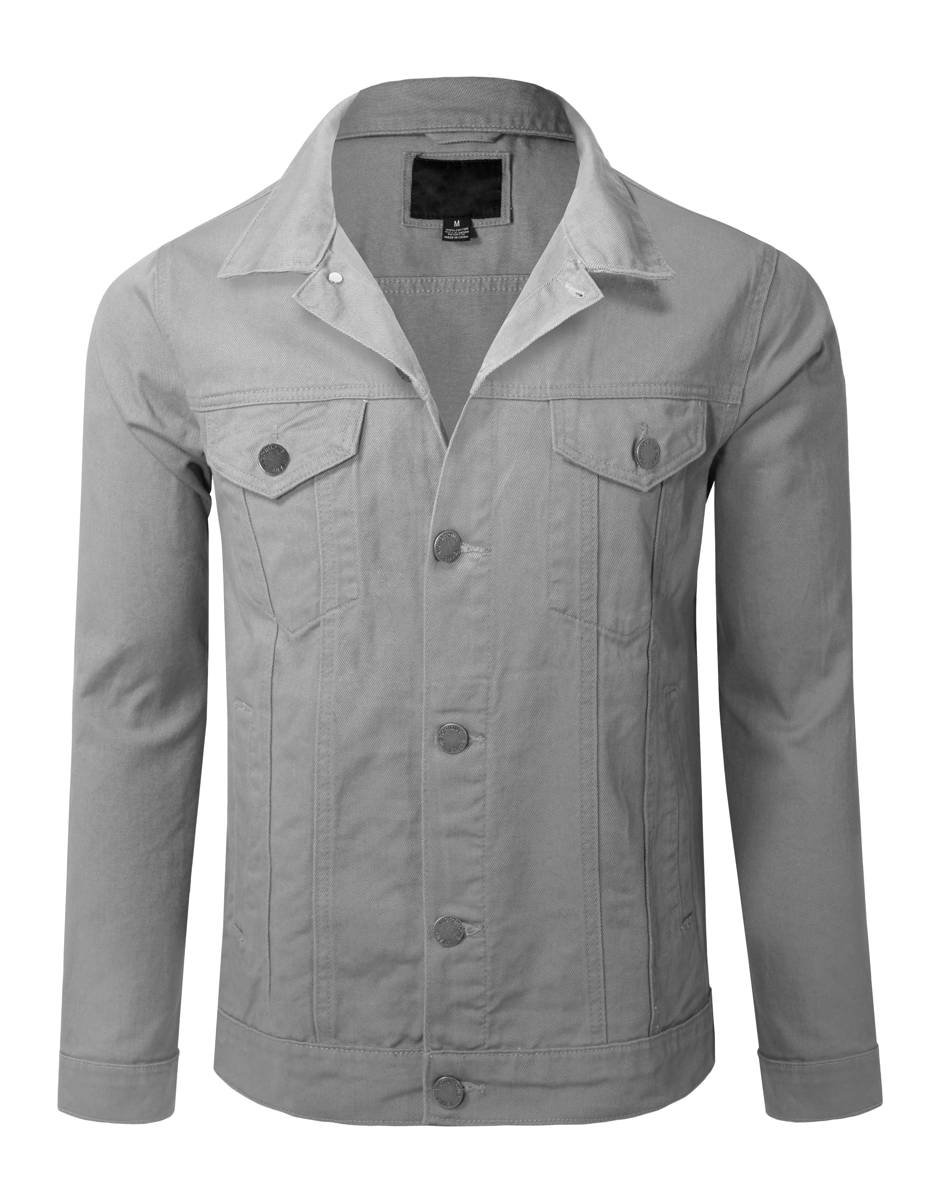 Allsense Men's Plain Denim Jacket Jean Button Up Color Lt Grey M ...