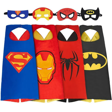 Superheros Capes and Masks Kids Boys Costume Set of 4 Holiday Birthday Party Christmas Xmas Gift