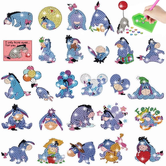 27Pcs Eeyore Diamond Art Painting Sticker Kits for Kids-Cartoon Diamond Gem Stickers Kit,5D Gem Art Stickers Mosaic