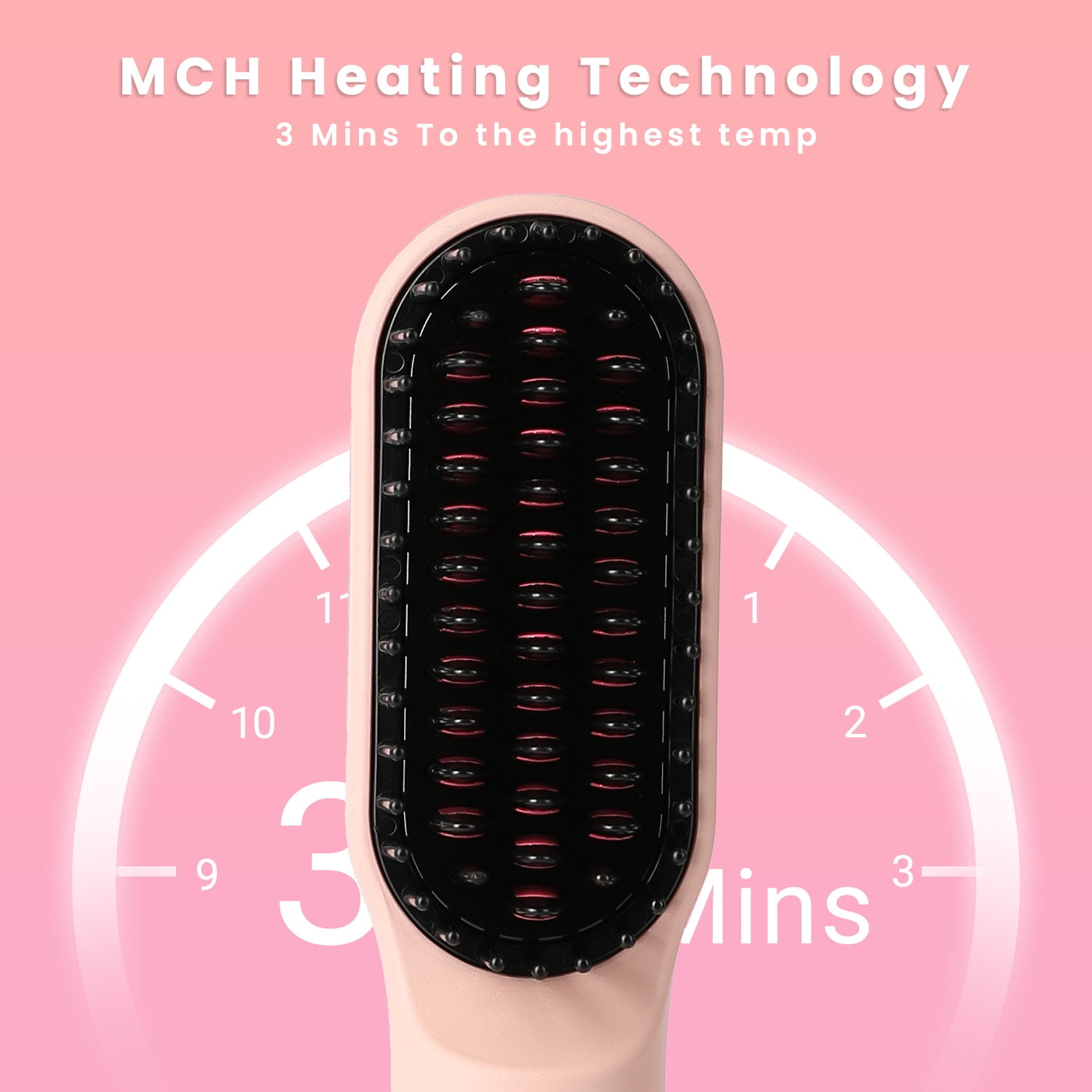 KIPOZI Hair Straightener Brush, Cordless Hair Straightener Brush Portable Hot Comb Straightener, USB Rechargeable & 3 Temp Settings & Anti-Scald, Pink
