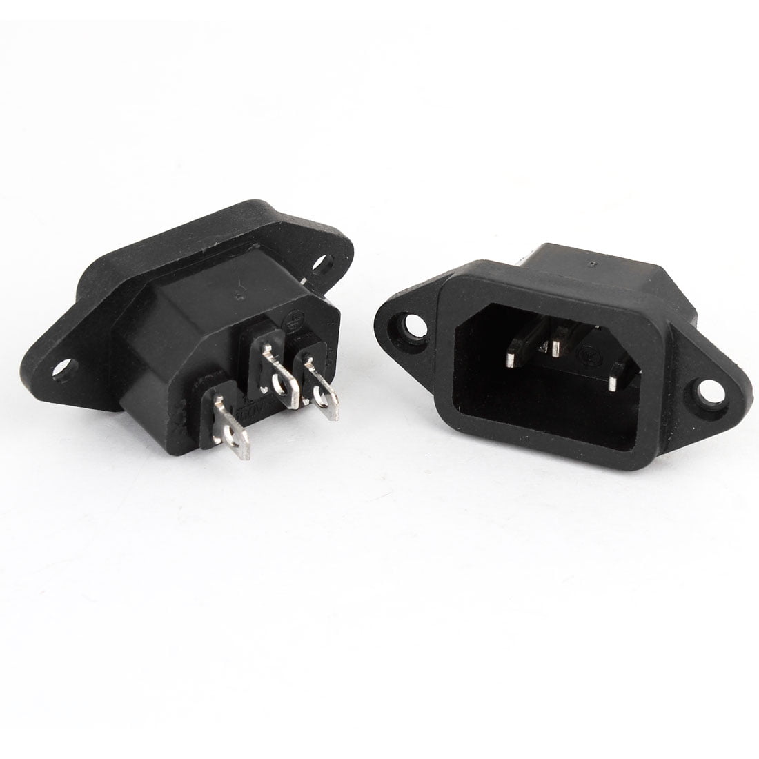 2Pcs Pannel Mount 3 Pin IEC320 C14 Male Plug Power Inlet Socket Black