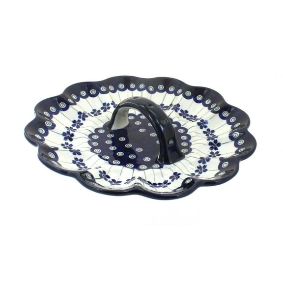 Blue Rose Polish Pottery Flowering Peacock Egg Plate