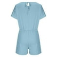 thumbnail image 3 of qILAKOG Womens Solid Rompers Round-Neck Short Sleeve Short Jumpsuits for Female Ladies Summer Crew-Neck Bandage Short Jumpsuit for Women with Pocket, XL&Sky Blue, 3 of 5