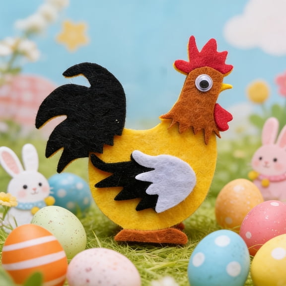 Double-Sided Felt Rooster Decoration, Colorful Easter Ornament for Tabletop or Wall, Three-Dimensional Design for Festive Displays, 4.72x3.94 Inches