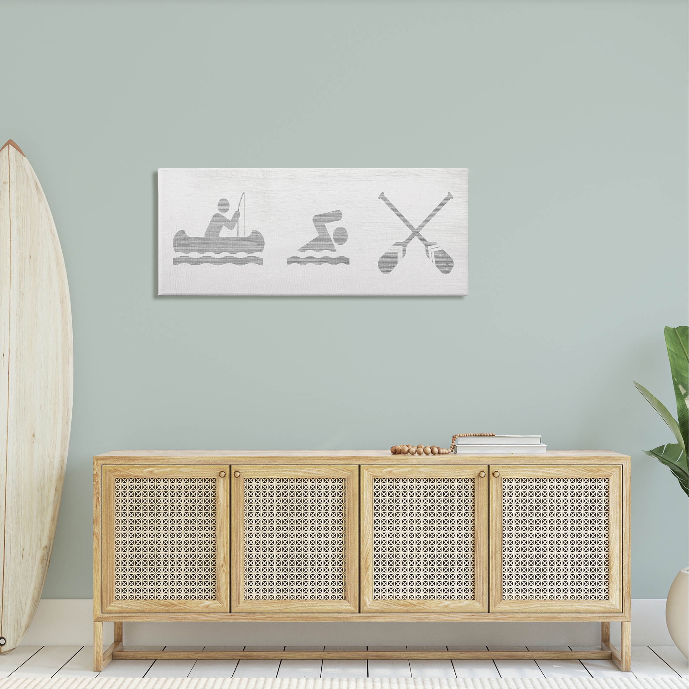 Canoe Swimming Lake Sign Typography Graphic Art Gallery Wrapped Canvas Print Wall Art