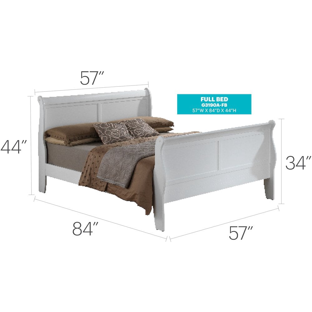 Glory Furniture Louis Phillipe Full Bed in White Color