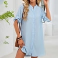 thumbnail image 2 of Arlun 2026 Spring Summer Button down Shirt Dresses for Women Long Sleeves Solid Color Mini Dress Trendy Roll-Sleeved Loose Comfy Thin Beach Vacation Frock Sky Blue M, 2 of 7