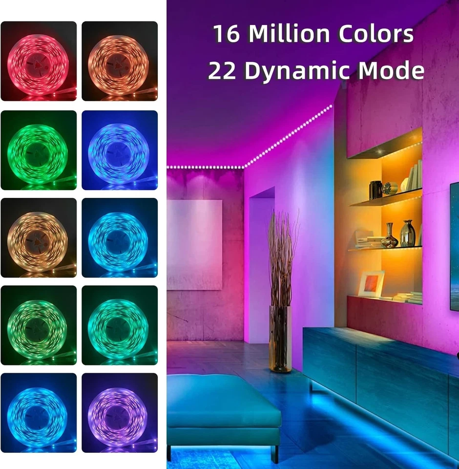 Zyler - 100Ft Led Strip Lights, Smart Light With App Remote Control, Rgb Led Lights For