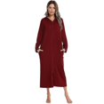 thumbnail image 2 of Womens Zip Up Robe Nightgown Long Hooded Sweatshirt Bathrobe Long Sleeve Housecoat Lounger With Pockets, 2 of 4